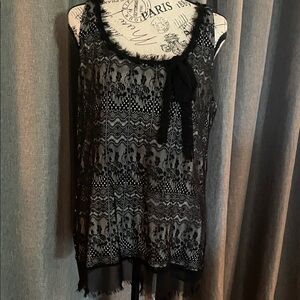 CAbi Lace Overlay tank with Bow Accent